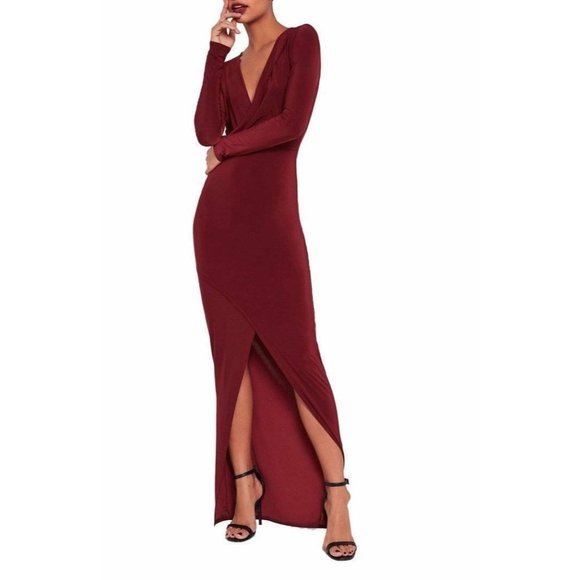 Missguided Dresses Misguided Wrap Front Long Sleeve Jersey Maxi